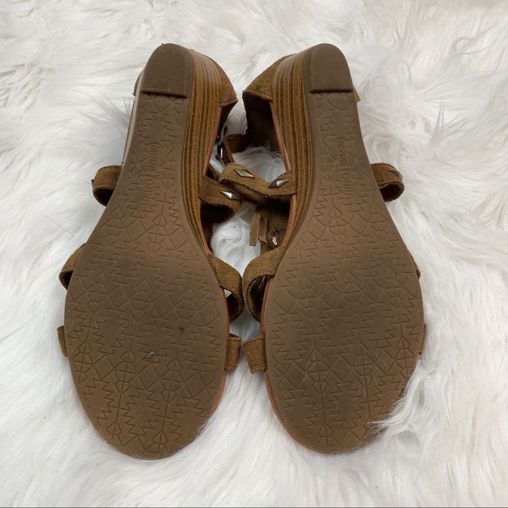 Minnetonka Merriam Brown Suede Gladiator Fringe Wedge Sandals Boho Size 7 - Picture 6 of 6